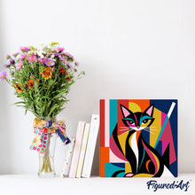 Cargar imagen en el visor de la galería, Mini Pintura por Números 20x20cm con bastidor - Gato Abstracto Audaz