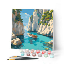 Cargar imagen en el visor de la galería, Pintar por numeros Figured'Art - Mini Pintura por Números 20x20cm con bastidor - Cala Azul Tranquila