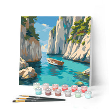 Cargar imagen en el visor de la galería, Pintar por numeros Figured'Art - Mini Pintura por Números 20x20cm con bastidor - Cala Azul Tranquila