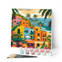 Cargar imagen en el visor de la galería, Pintar por numeros Figured'Art - Mini Pintura por Números 20x20cm con bastidor - Ciudad costera marroquí