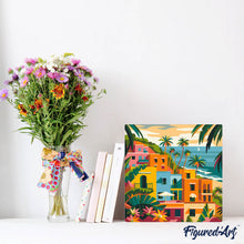 Cargar imagen en el visor de la galería, Mini Pintura por Números 20x20cm con bastidor - Ciudad costera marroquí
