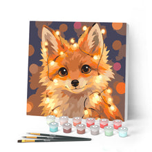Cargar imagen en el visor de la galería, Pintar por numeros Figured'Art - Mini Pintura por Números 20x20cm con bastidor - Pequeño Zorro con Luces