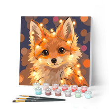 Cargar imagen en el visor de la galería, Pintar por numeros Figured'Art - Mini Pintura por Números 20x20cm con bastidor - Pequeño Zorro con Luces