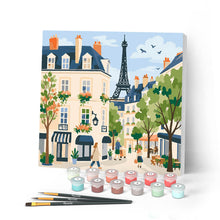 Cargar imagen en el visor de la galería, Pintar por numeros Figured'Art - Mini Pintura por Números 20x20cm con bastidor - Calle de París en Acuarela
