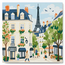 Cargar imagen en el visor de la galería, Mini Pintura por Números 20x20cm con bastidor - Calle de París en Acuarela