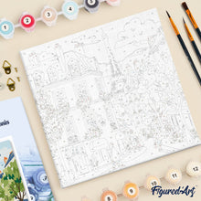Cargar imagen en el visor de la galería, Mini Pintura por Números 20x20cm con bastidor - Calle de París en Acuarela