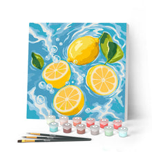 Cargar imagen en el visor de la galería, Pintar por numeros Figured'Art - Mini Pintura por Números 20x20cm con bastidor - Brisa de cítricos