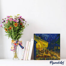 Cargar imagen en el visor de la galería, Mini Pintura por Números 20x20cm con bastidor - Van Gogh - Terraza de café por la noche