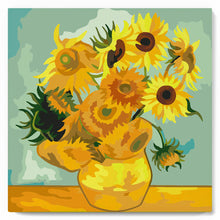 Cargar imagen en el visor de la galería, Mini Pintura por Números 20x20cm con bastidor - Van Gogh - Girasoles