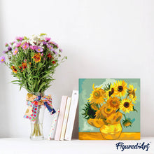 Cargar imagen en el visor de la galería, Mini Pintura por Números 20x20cm con bastidor - Van Gogh - Girasoles