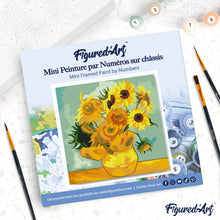 Cargar imagen en el visor de la galería, Mini Pintura por Números 20x20cm con bastidor - Van Gogh - Girasoles