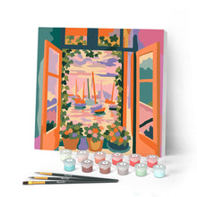 Cargar imagen en el visor de la galería, Pintar por numeros Figured'Art - Mini Pintura por Números 20x20cm con bastidor - La ventana abierta - Matisse