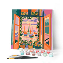 Cargar imagen en el visor de la galería, Pintar por numeros Figured'Art - Mini Pintura por Números 20x20cm con bastidor - La ventana abierta - Matisse