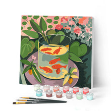 Cargar imagen en el visor de la galería, Pintar por numeros Figured'Art - Mini Pintura por Números 20x20cm con bastidor - Los peces rojos - Matisse
