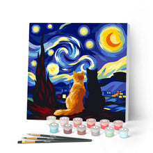 Cargar imagen en el visor de la galería, Pintar por numeros Figured'Art - Mini Pintura por Números 20x20cm con bastidor - Compañeros de noche estrellada
