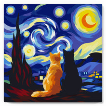 Cargar imagen en el visor de la galería, Mini Pintura por Números 20x20cm con bastidor - Compañeros de noche estrellada