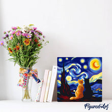Cargar imagen en el visor de la galería, Mini Pintura por Números 20x20cm con bastidor - Compañeros de noche estrellada