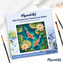 Cargar imagen en el visor de la galería, Mini Pintura por Números 20x20cm con bastidor - Estanque de koi