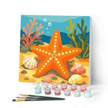 Cargar imagen en el visor de la galería, Pintar por numeros Figured'Art - Mini Pintura por Números 20x20cm con bastidor - Estrella de mar