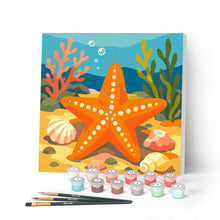 Cargar imagen en el visor de la galería, Pintar por numeros Figured'Art - Mini Pintura por Números 20x20cm con bastidor - Estrella de mar