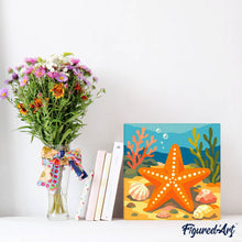 Cargar imagen en el visor de la galería, Mini Pintura por Números 20x20cm con bastidor - Estrella de mar
