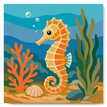 Cargar imagen en el visor de la galería, Mini Pintura por Números 20x20cm con bastidor - Caballito de mar