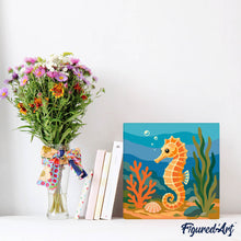 Cargar imagen en el visor de la galería, Mini Pintura por Números 20x20cm con bastidor - Caballito de mar