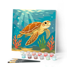 Cargar imagen en el visor de la galería, Pintar por numeros Figured'Art - Mini Pintura por Números 20x20cm con bastidor - Tortuga