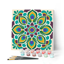 Cargar imagen en el visor de la galería, Pintar por numeros Figured'Art - Mini Pintura por Números 20x20cm con bastidor - Mandala de pavo real