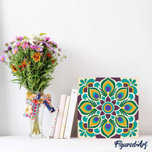 Cargar imagen en el visor de la galería, Mini Pintura por Números 20x20cm con bastidor - Mandala de pavo real