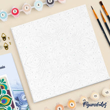 Cargar imagen en el visor de la galería, Mini Pintura por Números 20x20cm con bastidor - Mandala de pavo real