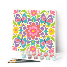 Cargar imagen en el visor de la galería, Pintar por numeros Figured'Art - Mini Pintura por Números 20x20cm con bastidor - Mandala de mariposa