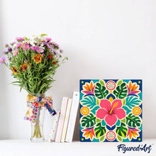 Cargar imagen en el visor de la galería, Mini Pintura por Números 20x20cm con bastidor - Mandala de hibisco