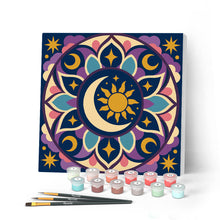 Cargar imagen en el visor de la galería, Pintar por numeros Figured'Art - Mini Pintura por Números 20x20cm con bastidor - Mandala celestial