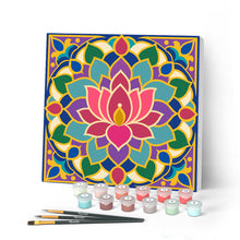 Cargar imagen en el visor de la galería, Pintar por numeros Figured'Art - Mini Pintura por Números 20x20cm con bastidor - Mandala de loto