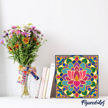 Cargar imagen en el visor de la galería, Mini Pintura por Números 20x20cm con bastidor - Mandala de loto