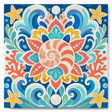 Cargar imagen en el visor de la galería, Mini Pintura por Números 20x20cm con bastidor - Mandala de conchas marinas