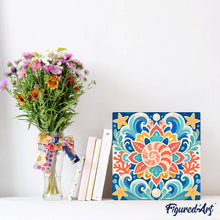 Cargar imagen en el visor de la galería, Mini Pintura por Números 20x20cm con bastidor - Mandala de conchas marinas