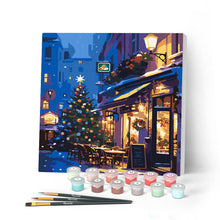 Cargar imagen en el visor de la galería, Pintar por numeros Figured'Art - Mini Pintura por Números 20x20cm con bastidor - Café nocturno festivo