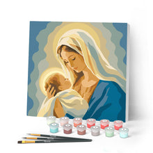 Cargar imagen en el visor de la galería, Pintar por numeros Figured'Art - Mini Pintura por Números 20x20cm con bastidor - Abrazo de María