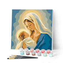 Cargar imagen en el visor de la galería, Pintar por numeros Figured'Art - Mini Pintura por Números 20x20cm con bastidor - Abrazo de María