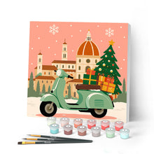 Cargar imagen en el visor de la galería, Pintar por numeros Figured'Art - Mini Pintura por Números 20x20cm con bastidor - Navidad en Florencia