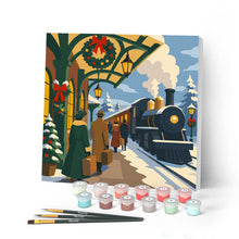 Cargar imagen en el visor de la galería, Pintar por numeros Figured'Art - Mini Pintura por Números 20x20cm con bastidor - Tren de las fiestas