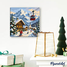 Cargar imagen en el visor de la galería, Mini Pintura por Números 20x20cm con bastidor - Vacaciones de invierno en los Alpes