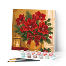 Cargar imagen en el visor de la galería, Pintar por numeros Figured'Art - Mini Pintura por Números 20x20cm con bastidor - Flores de Pascua