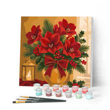 Cargar imagen en el visor de la galería, Pintar por numeros Figured'Art - Mini Pintura por Números 20x20cm con bastidor - Flores de Pascua