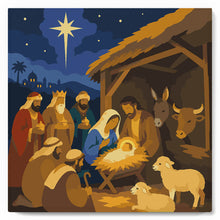 Cargar imagen en el visor de la galería, Mini Pintura por Números 20x20cm con bastidor - Belén de Navidad