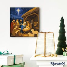 Cargar imagen en el visor de la galería, Mini Pintura por Números 20x20cm con bastidor - Belén de Navidad