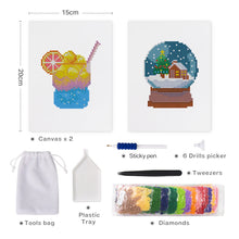 Cargar imagen en el visor de la galería, Mini Diamond Painting 15x20cm (2 piezas) - Smoothie de Verano y Bola de Nieve de Invierno
