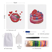 Cargar imagen en el visor de la galería, Mini Diamond Painting 15x20cm (2 piezas) - Labios Rojos y Pastel de Bayas